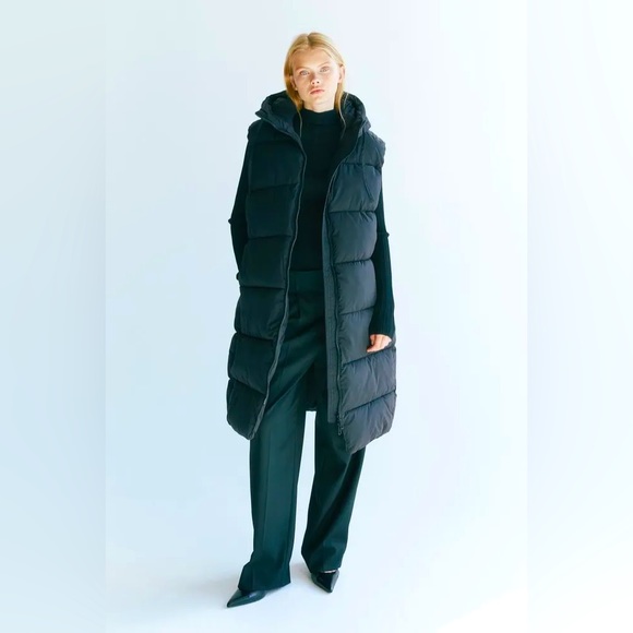ZARA Oversize LONG HIGH NECK PUFFER BLACK VEST Size S. - Picture 1 of 6
